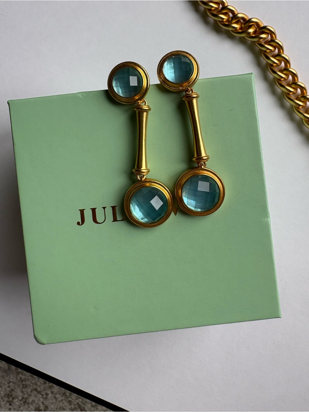 Julie Vos Gold-Tone Drop Earrings with Aqua Blue Stones